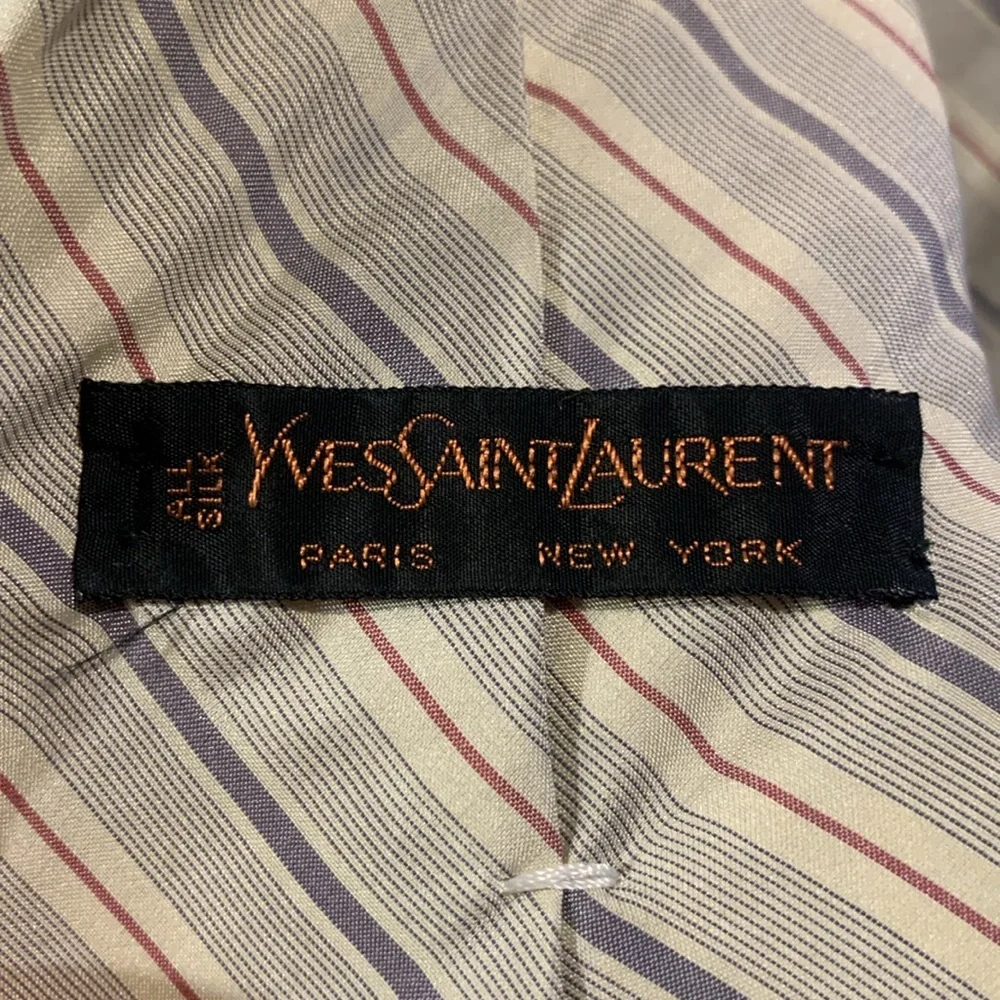80’s YSL YVES ST LAURENT 100% SILK STRIPED DIAGONAL NECKTIE - Picture 5 of 11